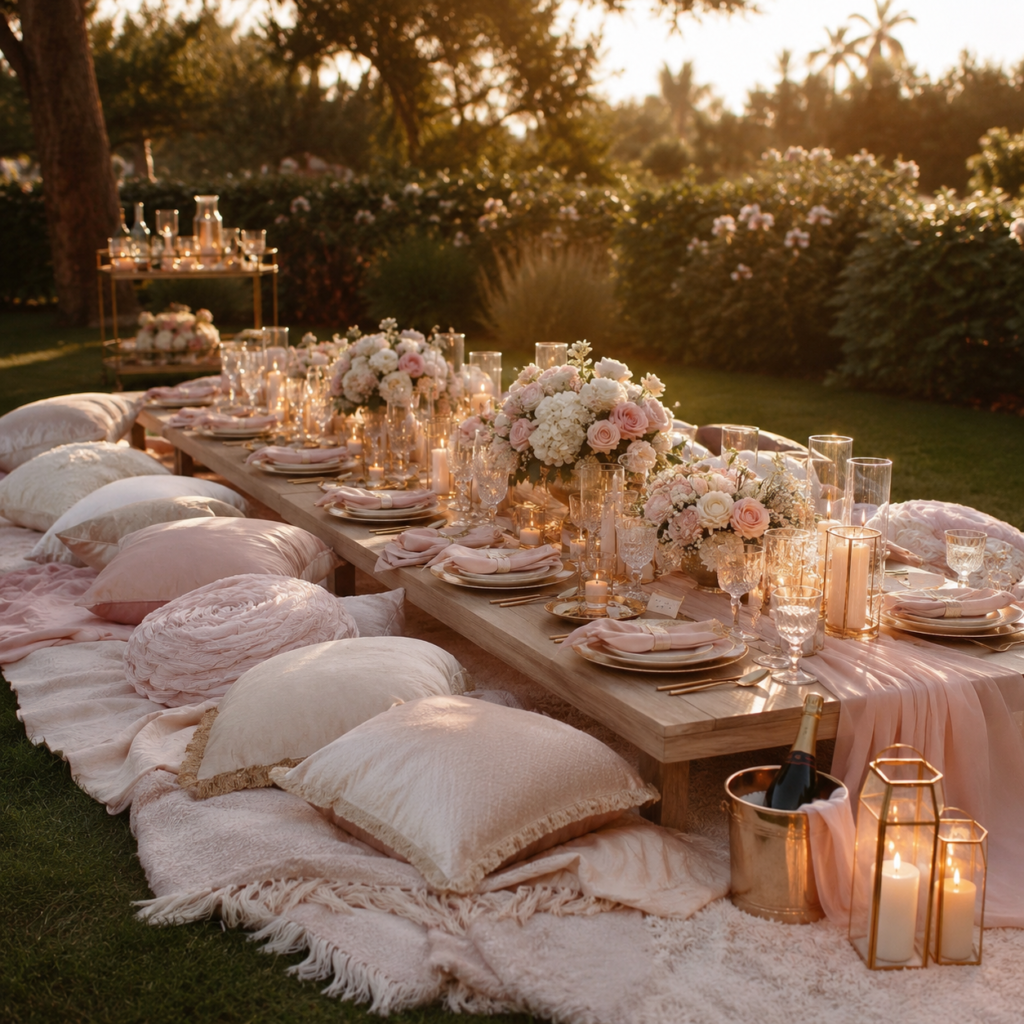 Luxury sleepover and spa party experience by Glitter & Glam ATL featuring teepees, robes, fairy lights, and premium party styling in Atlanta, Georgia.